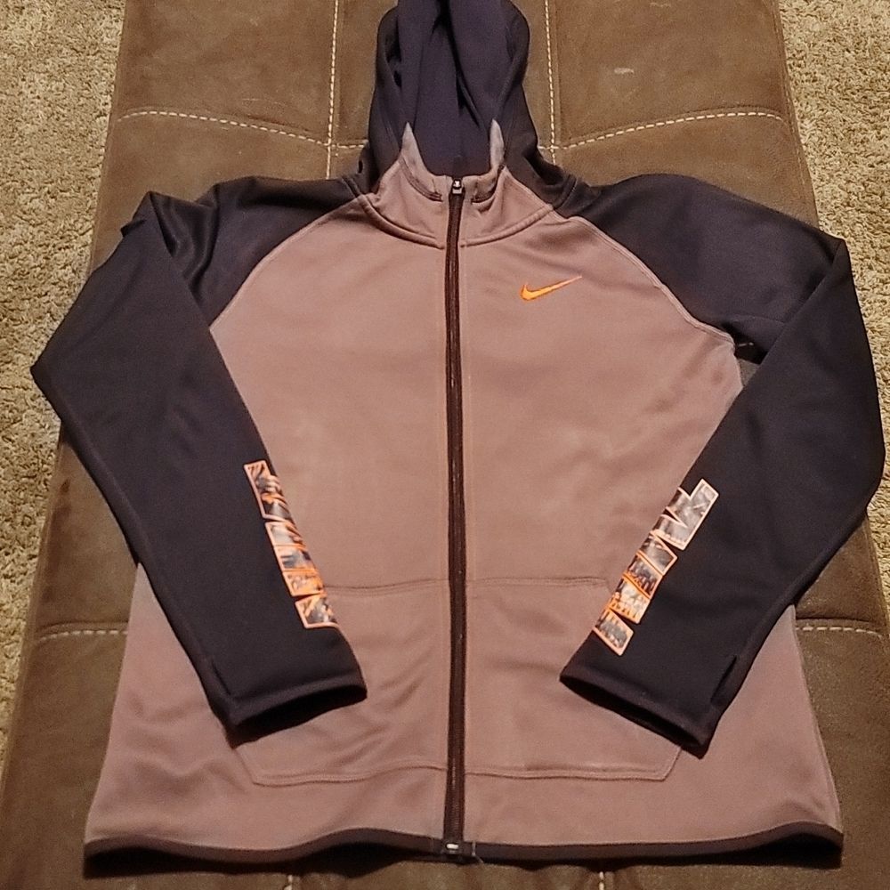 KIDS nike dri fit zip up sweater.  Purple and orange two tone.  Size xl.